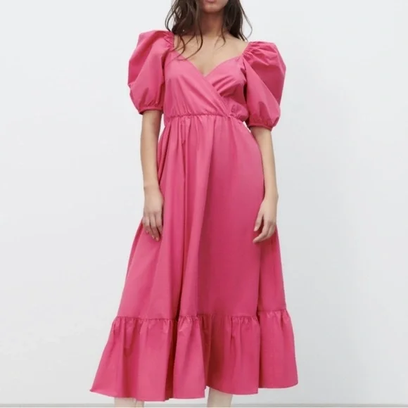Zara Pink Puff Sleeve Maxi Dress - Picture 7 of 8